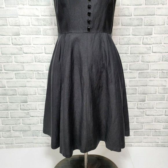 YL by Yair Womens 10 Linen Blend V-neck Sleeveless Fit Flare Faux Button Dress - Picture 3 of 9